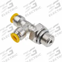 PARKER Push-Fit Tee Fitting: 6 mm OD x 6 mm OD x 1/4 in Pipe Size, Brass, 20 29/32 mm Overall Lg (MPN 171PLP-6M-4G). Key specifications — Brand: PARKER; Thread Size A: 1/4".