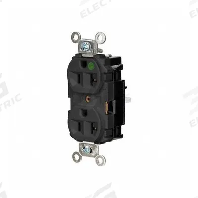 HUBBELL Receptacle: Hospital Grade, Duplex, 5-20R, Black, 125V AC, 20 A - General Purpose Receptacles