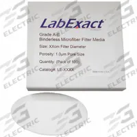LABEXACT Glass Microfiber Filter: A-E, 4.25 cm Dia, 0.33 mm Thick, 1 um Pore Size (MPN 12K877). Key specifications — attr976405: Filter; attr976393: LABEXACT.