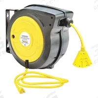 APPROVED VENDOR Extension Cord Reel: Ratchet Lock, 50 ft Cord Lg, 14 AWG, SJTOW, 5-15R Cord Lg, 14/3 (MPN 443P48). Key specifications — Retractable Cord Ending NEMA Configuration: 5-15R; Feeder Cord Ending NEMA Configuration: 5-15P; Brand: APPROVED VENDOR.