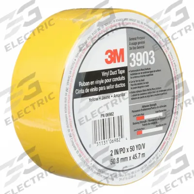 3M Duct Tape: Light Duty, Yellow, 3 in Wd, 50 yd Lg, 6.5 mil Thick, 3903 - General Purpose Duct Tape