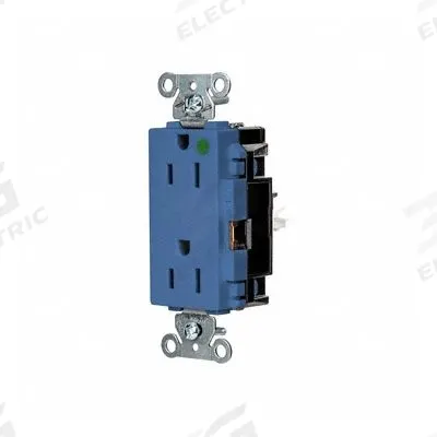 HUBBELL Receptacle: Hospital Grade, Decorator Duplex, 5-15R, Blue, 125V AC, 15 A - General Purpose Receptacles