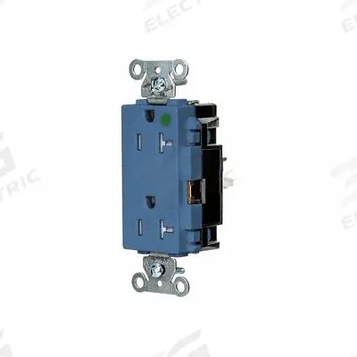 HUBBELL Receptacle: Hospital Grade, Decorator Duplex, 5-20R, Blue, 125V AC, 20 A - General Purpose Receptacles