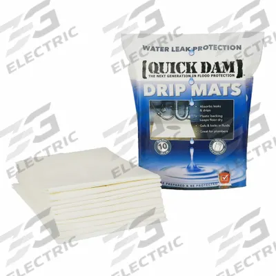 QUICK DAM Drip Mat 2x2, PK 10: Fresh Water, 24 in Overall Wd, Celullose - Drip Mats
