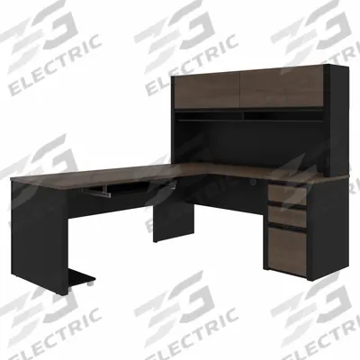 BESTAR L-Shaped Office Desk: Antigua/Black, 71 1/8 in Overall Wd - Connexion Series