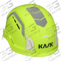 KASK Safety Helmet: Yellow, Polyethylene, Front-Slots, KASK America, Solid, High-Visibility (MPN WHE00100-221). Key specifications — Brand: KASK; Head Protection Material: Polyethylene; Accessory Mounting Options: Front-Slots; Head Protection Brand: KASK America; Color/Graphics Type: Solid; High-Visibility: High-Visibility; Head Protection Color: Yellow.