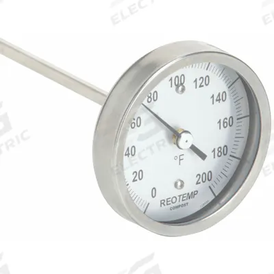 REOTEMP Compost Dial Thermometer: 0°F to 200°F, +/- 1% Accuracy, 36 in Stem Lg - Dial Thermometers for Compost