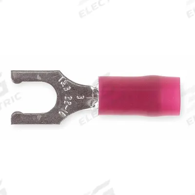 STA-KON Fork Terminals: Red, Nylon, #8 Stud Size, 22 AWG – 16 AWG Wire Range, Locking Fork - Insulated Fork Terminals