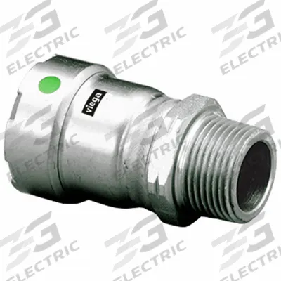 VIEGA MEGAPRESS Crimp Adapter Fitting: 1 1/4 in Pipe x 1 1/4 in Pipe Size, Press-fit x MNPT - Potable Water Stainless Steel Press Fittings