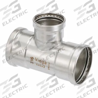 VIEGA PROPRESS Crimp Tee Fitting: 4 in CTS x 4 in CTS x 3 in CTS Size - Potable Water Stainless Steel Press Fittings