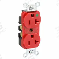 HUBBELL Receptacle: Hospital Grade Fed. Spec., Duplex, 5-20R, Red, 125V AC, 20 A, 2 Pole / 3 Wire (MPN 8300RED)