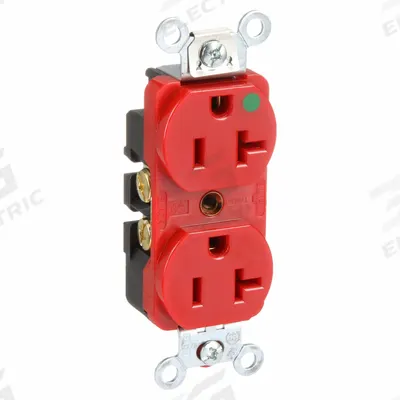 HUBBELL Receptacle: Hospital Grade Fed. Spec., Duplex, 5-20R, Red, 125V AC, 20 A - General Purpose Receptacles