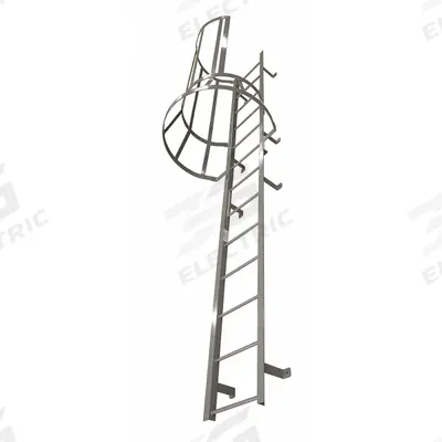 COTTERMAN Fixed Ladder with Safety Cage: 27 ft Overall Ht, 26 in Overall Wd, Steel - Safety Cage Fixed Ladders