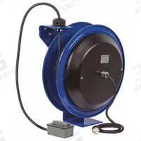 COXREELS Extension Cord Reel: Ratchet Lock, 75 ft Cord Lg, 12 AWG, SJO, 5-20R Cord Lg, 5-20P, Blue (MPN PC19-7512-F). Key specifications — Retractable Cord Ending NEMA Configuration: 5-20R; Feeder Cord Ending NEMA Configuration: 5-20P; Brand: COXREELS.