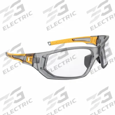 DEWALT Safety Glasses: Clear Lens, Full-Frame, Gray/Yellow Frame - Padded Comfort-Fit Safety Glasses