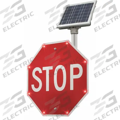 LED Stop Sign: 24 in x 24 in Nominal Sign Size (W x H), Aluminum, 0.08 in Thick - Flashing LED Stop Signs