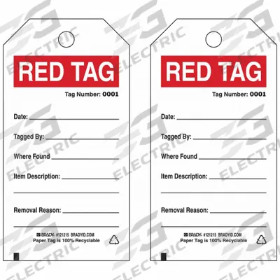 BRADY Tag: 3 in Wd, 5 3/4 in Ht, White, Paper, Rectangle, 0.01 in Thick, 100 Tags - 5S Red Tags