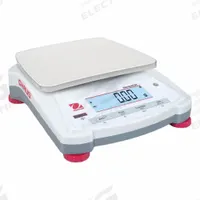 OHAUS Industrial Balance: AC Adapter, 7 1/2 in x 5 3/4 in, Not IP Rated, Not NTEP Rated, Integrated (MPN NV3202 AM). Key specifications — Connection Ports: RS-232; Readability: 0.01 g; Power Source: Battery; Weighing Units: gr; Brand: OHAUS; Washdown: No.