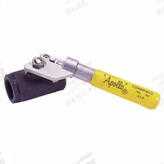 APOLLO Manual Two-Way Ball Valve: 1 1/4 in, Carbon Steel, Straight, FNPT x FNPT, Std Port Ball Port (MPN 8950601). Key specifications — Brand: APOLLO; Handle: Spring-Return Lever.