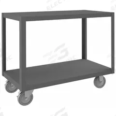 DURHAM MFG Work Table: Fixed Ht, Steel, 36 in x 18 in, 1,200 lb Overall Load Capacity (MPN HMT-1836-2-95). Key specifications — Unit Type: Not Expandable or Modular; Assembly: Fully Assembled; Wheel Material: Phenolic; Frame Material Finish: Powder Coated; Mobility: Casters; Height Adjustability: Fixed Height; Caster Type: (2) Rigid; (2) Swivel.