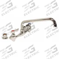 DOMINION COMMERCIAL FAUCETS Low Arc Service Sink Faucet: Wall, Widespread, Brass, Chrome (MPN 77-9008). Key specifications — Color/Finish: Chrome; Includes: Handles.