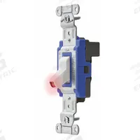 HUBBELL Wall Switch: Toggle Switch, Single Pole, Maintained, White, 120/277V AC, 15 A (MPN SNAP1201PLW). Key specifications — Illuminated: No; Voltage Rating: 120/277V AC.