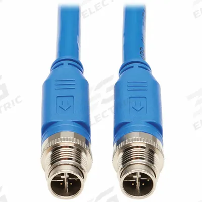 EATON TRIPP LITE Ethernet Cable: 9.8 ft Lg, X Coding, M12 Male Straight x M12 Male Straight - M12 Connector to M12 Connector Power over Ethernet (PoE) Cordsets