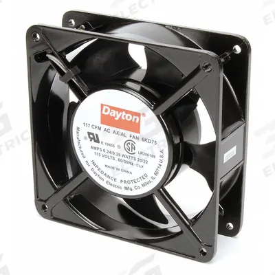 Dayton Axial Fan: 117 cfm Airflow @ 0.000 in SP, 4 11/16 in Ht, 1 1/2 in Dp, Terminals - Standard Square Axial Fans