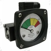 MIDWEST INSTRUMENT 3-Color Differential Pressure Indicator: 1,000 psig Max. Static Pressure, 522 (MPN 522A-025V-LA). Key specifications — Brand: MIDWEST INSTRUMENT; Accuracy: ±5% of Full Scale; Sensor Material: Viton; Housing Material: Aluminum; Transition Points: 0 psid to 11 psid (Green) / 11 psid to 18.5 psid (Yellow) / 18.5 psid to 25 psid (Red).