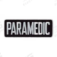HEROS PRIDE Embroidered Patch: Paramedic, 11 in x 4 in, Navy/White, Polyester/Rayon, Back (MPN 5241). Key specifications — attr188498: 11 in x 4 in; attr188499: White; attr188500: Rayon; attr188503: Paramedic; attr193746: HEROS PRIDE.