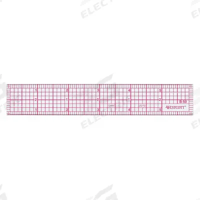 WESTCOTT Ruler: B-50, Transparent Grid, 6 in, 0.04 in Thick, 1/16 in, Red, Flex - Plastic Rulers