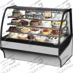 TRUE REFRIGERATION Refrigerated Merchandiser: 49 1/8 in x 59 1/4 in x 39 in, Silver, Curved Glass (MPN TDM-R-59-GE/GE-S-S). Key specifications — attr1277723: TRUE REFRIGERATION; attr1277683: R-290; attr1277691: No; attr1277694: Silver; attr1280716: Curved Glass; attr1280729: TDM.