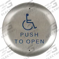 BEA Exit Push Button: 4 1/2 in Ht, 5/8 in Dp, 4 1/2 in Wd, ADA Compliant, Aluminum/Stainless Steel (MPN 10PBR451). Key specifications — Product Type: Exit Push Button; Operation Type: Push; ADA Compliant: Yes; Brand: BEA; Color: Gray.