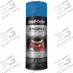 DUPLI-COLOR Automotive Paint: Interior, Engine Accessories/Engine Blocks, Solvent, Solvent-Based (MPN EDE160907). Key specifications — Color: Chevrolet Blue; Coverage Area: 12 to 15 sq ft; Compatible Surface Material: Metal; Finish Texture: No Texture; Sheen: Gloss; Surface Texture: Smooth; Brand: DUPLI-COLOR.