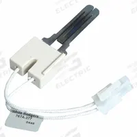 Hot Surface Igniter: OEM, Silicon Carbide, 4 1/2 in Lead Lg, 120V AC, Plug-In, 2 1/4 in Probe Lg (MPN 767A-377). Key specifications — Electrical Connection Type: Plug-In; Manufacturer Part Number: 767A-377; Brand: WHITE-RODGERS; Input Voltage: 120V AC; Replacement for OEM Brands: Trane.