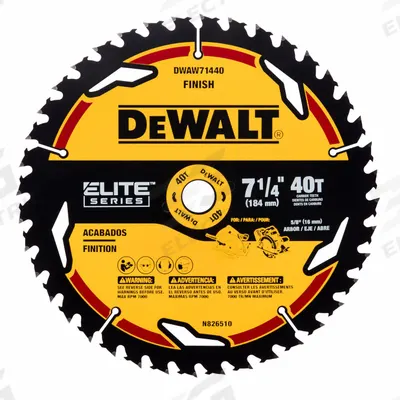 DEWALT Circular Saw Blade: 7 1/4 in Blade Dia., 40 Teeth, 0.07 in Cut Wd, 5/8 in Arbor Size - Wood-Cutting Blades