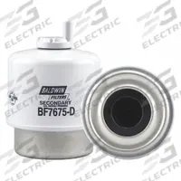 BALDWIN FILTERS Fuel Filter: Cartridge, 4 1/2 in Overall Lg, 3 5/16 in Outside Dia, Cellulose (MPN BF7675-D). Key specifications — attr1137520: BF7675-D; attr1137521: FS19838; attr434022: BALDWIN FILTERS; attr427730: Cellulose; attr427731: Attached Grommet; attr1017112: Buses; attr1017113: John Deere.