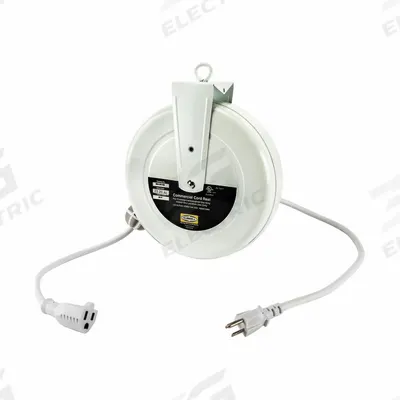 HUBBELL WIRING DEVICE-KELLEMS Extension Cord Reel: Ratchet Lock, 20 ft Cord Lg, 14 AWG, SJTW - Self-Retracting Cord Reels