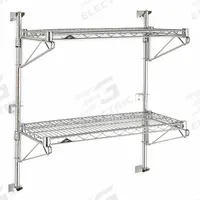 METRO Wire Wall Shelf: 48 in x 24 in, 2 Shelves, 125 lb Load Capacity per Shelf, Post, Silver (MPN SW53C-2-2448). Key specifications — Mounting Mechanism: Post; Material: Steel; Finish: Chrome; Color: Silver; Brand: METRO.
