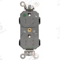 LEVITON Receptacle: Hospital Grade Fed. Spec., Duplex, 5-15R, Gray, 125V AC, 15 A, 2 Pole / 3 Wire (MPN 8200-SGG)