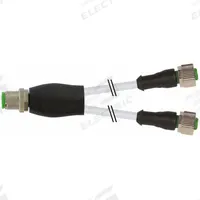 Cordset: M12 Male Straight X (2) M12 Female Straight, 4 Pins, Gray, PVC, 5 m Cable Lg (MPN 7000-40701-2130500). Key specifications — Cable Jacket Color: Gray; End 1 Gender: Male; End 1 Mounting Orientation: Straight; End 2 Gender: Female; End 2 Mounting Orientation: Straight; End 2 Connection Type: (2) M12; IP Rating: IP65; Brand: MURRELEKTRONIK.