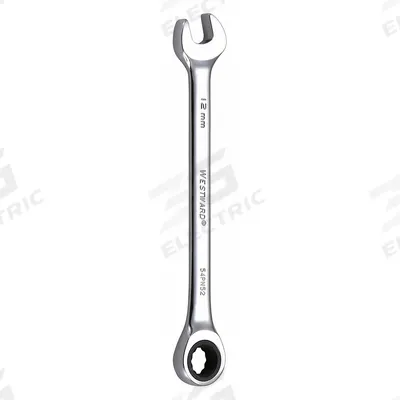 WESTWARD Combination Wrench: Alloy Steel, Chrome, 12 mm Head Size, 6 3/4 in Overall Lg - Metric 12-Point Ratcheting Combination Wrenches