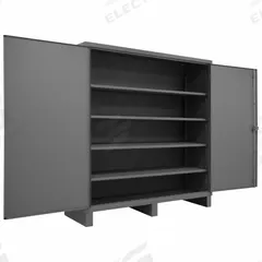 DURHAM MFG Storage Cabinet: 60 in x 24 in x 78 in, Swing Handle & Padlock Hasp, 12 ga Panel Thick (MPN HDC-246078-4S95). Key specifications — attr62698: Gray; attr62736: Welded; attr87895: Legs; attr62693: Assembled; attr62737: Stationary; attr62694: Adjustable; attr62695: Powder Coated; attr62696: Steel.