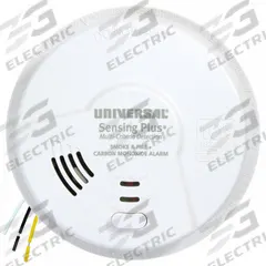 UNIVERSAL SECURITY INSTRUMENTS Smoke/CO Alarm: Carbon Monoxide/Smoke, Hardwired, Battery Backup (MPN AMIC1510SB). Key specifications — Operating Voltage: 120V AC/DC; Sensor Type: Ionization; Features: Hush Button; Volume Level: 85 dB; Mount Type: Surface; Battery Size: AA; Alert Type: Sound; Includes: Battery.