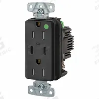 USB Receptacle: Duplex, 5-15R, 2 USB Ports, USB Type A/C, Black, 125V AC, 15 A (MPN USB8200CPDBK). Key specifications — Brand: HUBBELL.