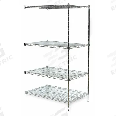APPROVED VENDOR Wire Shelving Unit: Add-On, 48 in x 24 in, 74 in Overall Ht, 4 Shelves - Stationary Wire Shelving for Dry Use