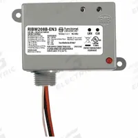RIB Wireless Relay and Transmitter: 20 A Current Rating, 208V AC, Wireless 902 MHz (MPN RIBW208B-EN3). Key specifications — Communication Method: Wireless 902 MHz; Nipple Size: 0.50 in NPT; Brand: RIB.