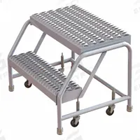 TRI-ARC Step Stool: 1.7 ft Overall Ht, 350 lb Load Cap, 2 Steps, Aluminum, 1.7 ft Standing Ht (MPN WLAR002165). Key specifications — attr1051722: Rolling Step Stool; attr1051697: TRI-ARC; attr1051699: (4) Swivel; attr1051702: Silver; attr1051713: Handrails Not Included; attr1051726: Rectangle.