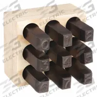 YOUNG BROS. STAMP WORKS Hand Stamp Kit: 0 thru 9 (6 doubles as 9), 1/2 in Character Ht, # Set, Steel (MPN 09094). Key specifications — Material: Steel; Brand: YOUNG BROS. STAMP WORKS; Characters Included: 0 thru 9 (6 doubles as 9).