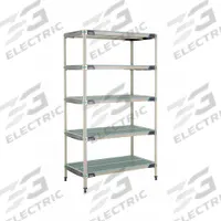 METRO Plastic Industrial Shelving: 24 in x 42 in, 74 in Overall Ht, 5 Shelves, Antimicrobial (MPN 5X547GX3). Key specifications — Resistance Properties: Antimicrobial; Frame Material: 304 Stainless Steel; Shelving Material: 304 Stainless Steel; Brand: METRO.